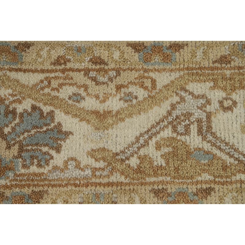 Oushak Indian Area Rug Hand-Knotted Blue Floral Wool Carpet - 6'2" x 9'0"
