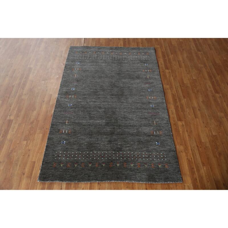 Hand Knotted Oriental 100% Wool Carpet Tribal Tribal Greys & Charcoal Gabbeh Area Rug - 7' 8'' X 5' 0''