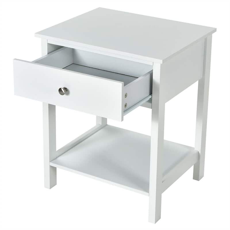Gymax 2PCS 2-Tier Nightstand Modern Side End Table w/ Drawer & Open
