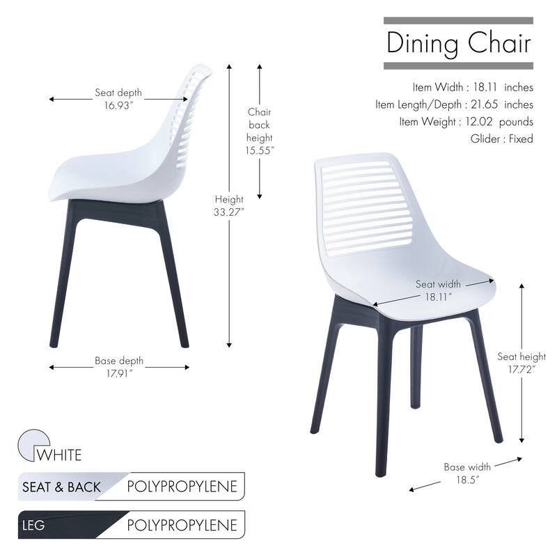 Porthos Home Moe Dining Chairs Set of 2, Sturdy Plastic Shell And Legs