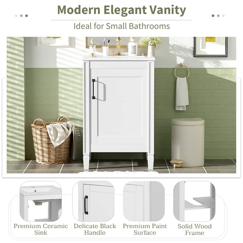 Roomfitters 20" Bathroom Vanity with Ceramic Sink, Soft-Close Door, Adjustable U-Shaped Shelf and Door Rack