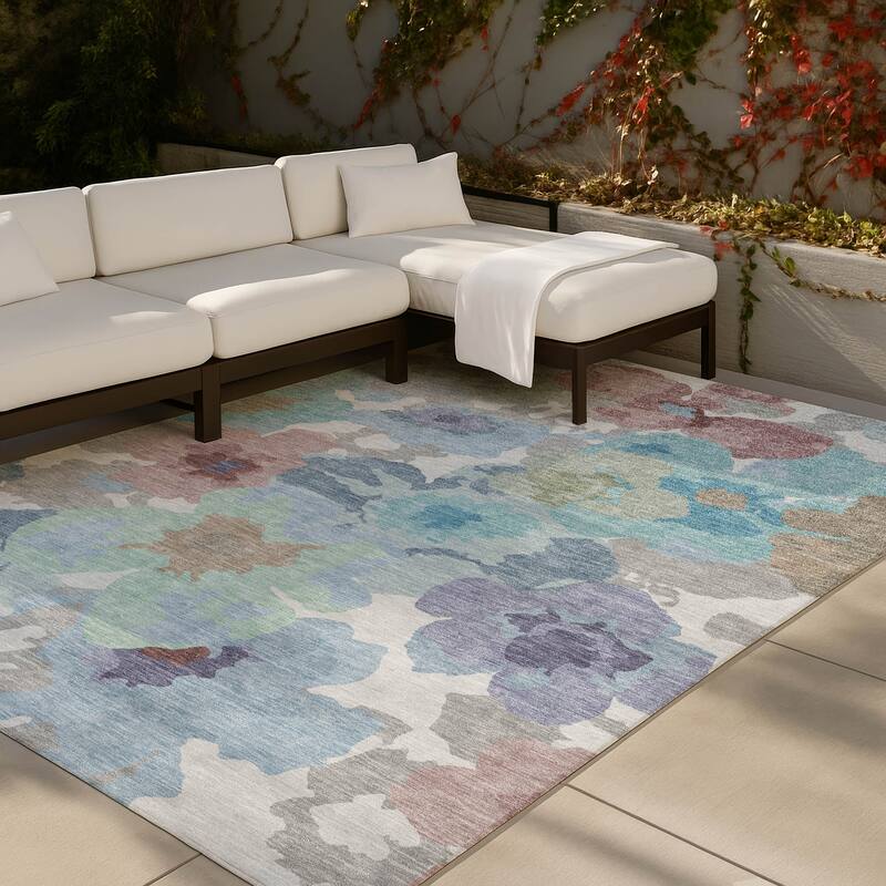 Machine Washable Indoor/ Outdoor Floral Bonnet Chantille Rug