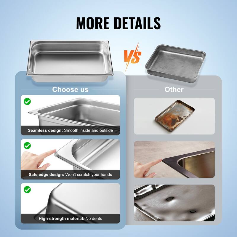 Hotel Pans, 0.8mm Thick Stainless Steel Restaurant Steam Table Pan, for Industrial & Scientific