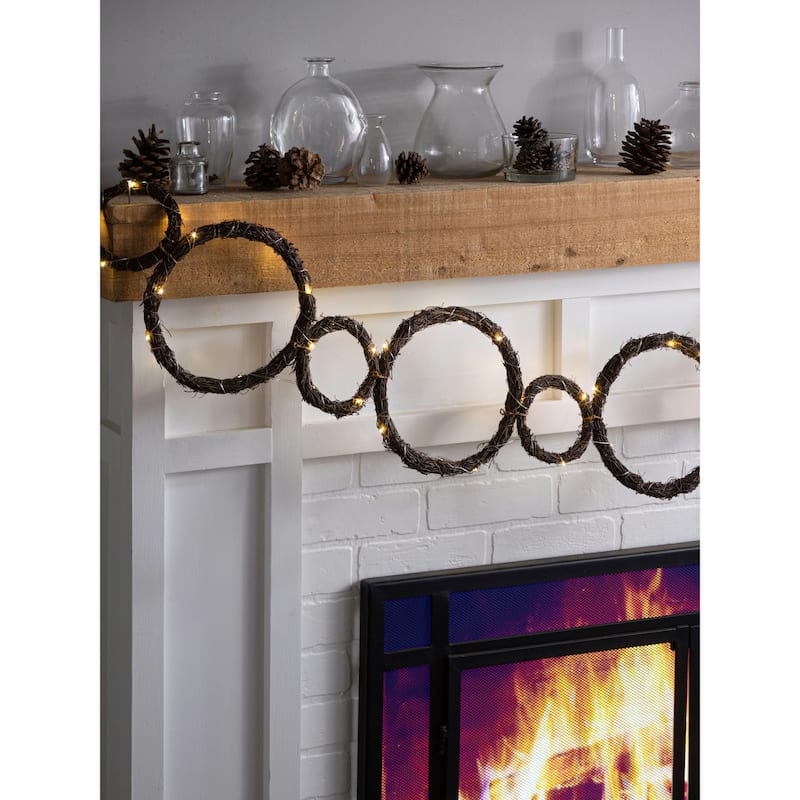 Large and Small Circle Grapevine Lighted Garland - Multi-color