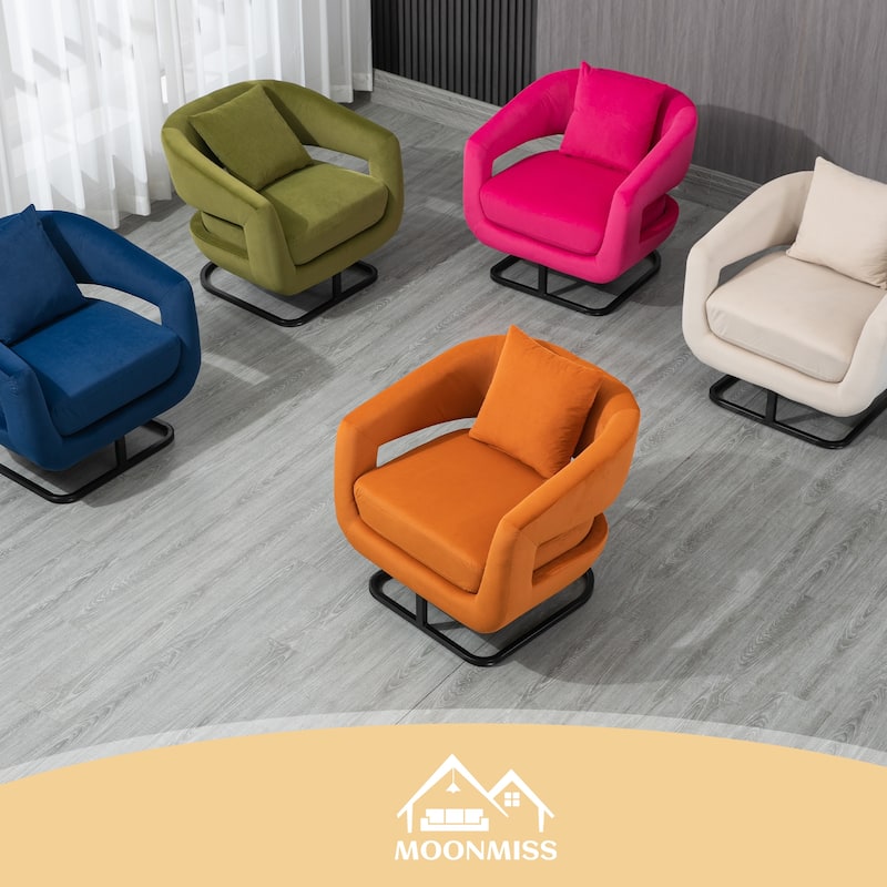 Upholstered Tufted Living Room Chair Textured Linen Fabric Accent Chair with Metal Stand