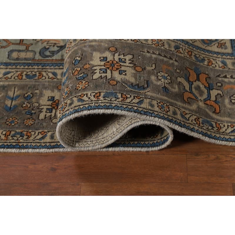 Green Geometric Tabriz Persian Area Rug Hand-Knotted Wool Carpet - 6'6"x 9'7"