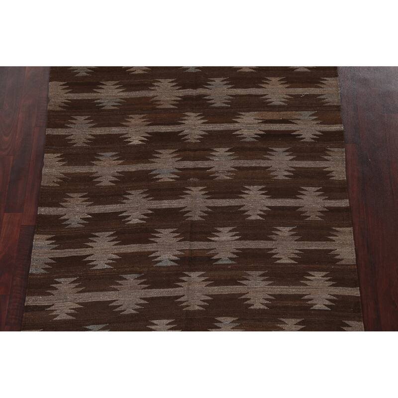 Geometric Tribal Natural Dye Kilim Oriental Wool Area Rug Flat-weave - 4'7" x 6'7"