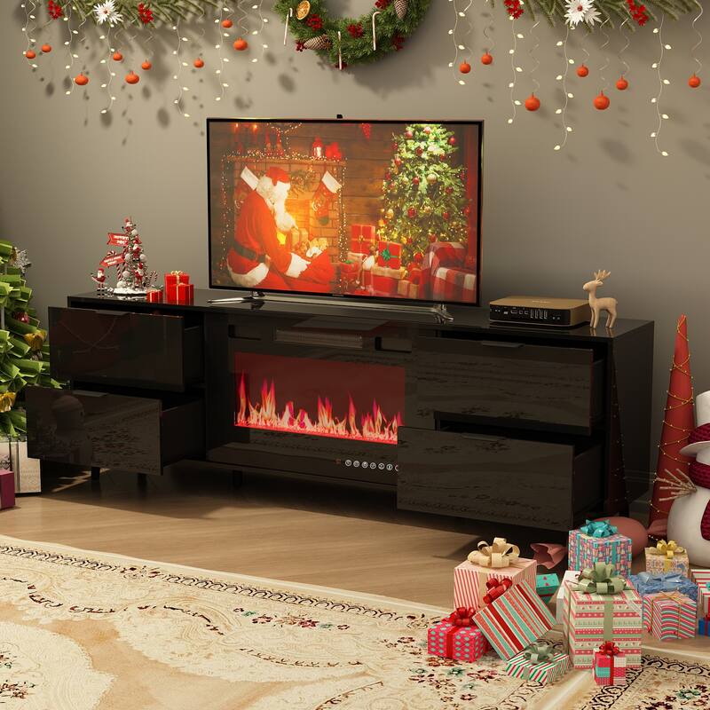 High-Gloss Electric Fireplace TV Stand LED Color ModesRemote Control