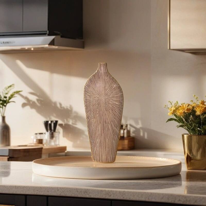 Tan Tall Textured Polyresin Vase for Rustic Modern Home Accent Decor
