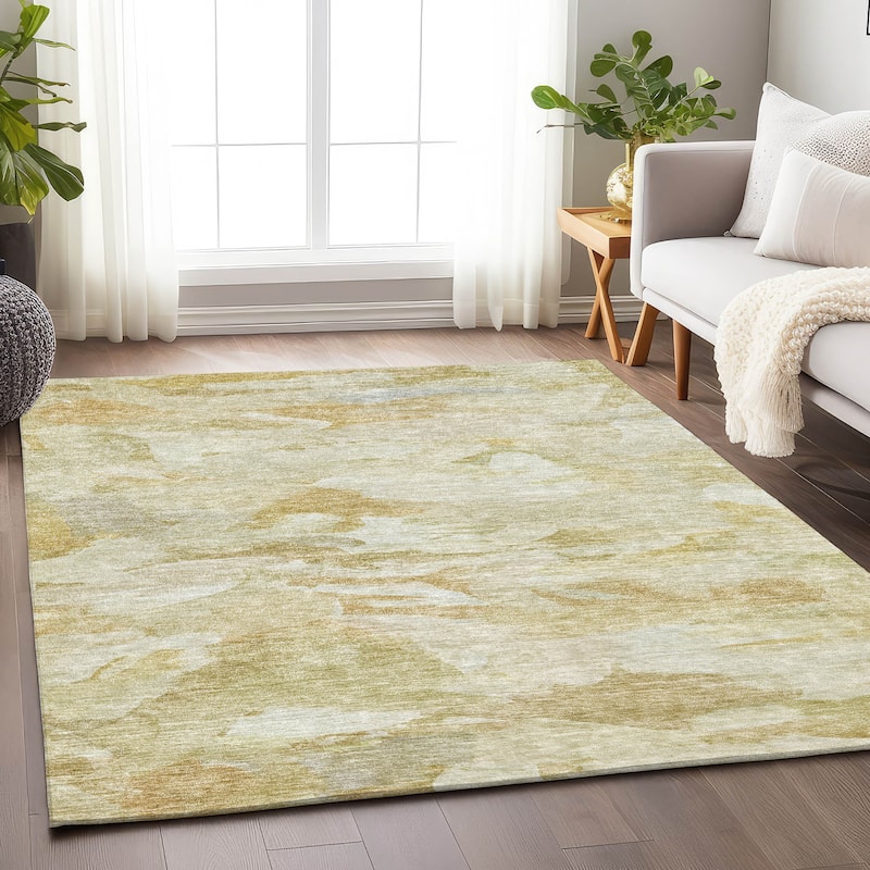 Machine Washable Indoor/ Outdoor Modern Chantille Rug - Beige - 10' x 14'