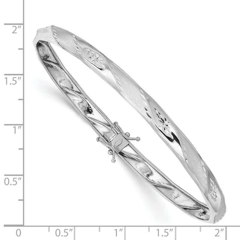 Curata 4.75mm 14k White Gold Satin Sparkle Cut Flexible Cuff Stackable Bangle