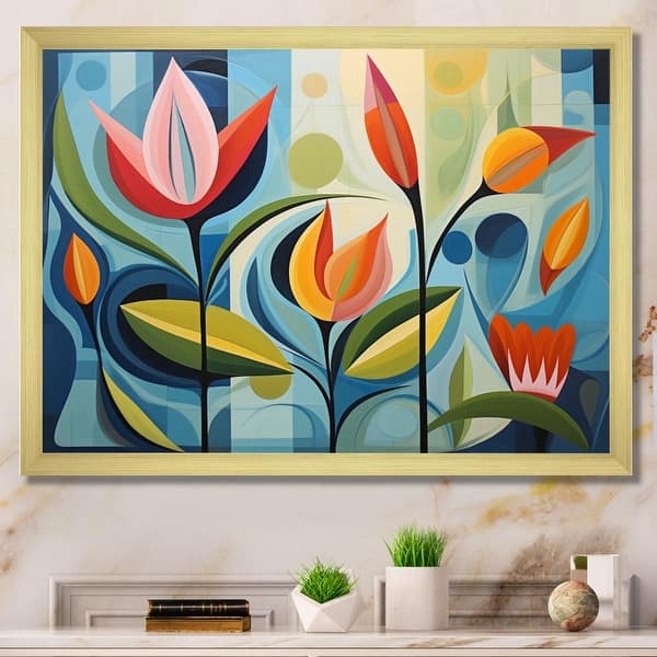 slide 2 of 9, Designart "Green Mid Century Mod Nature II" Mid-century Framed Canvas Art Print 32 in. wide x 16 in. high - Gold