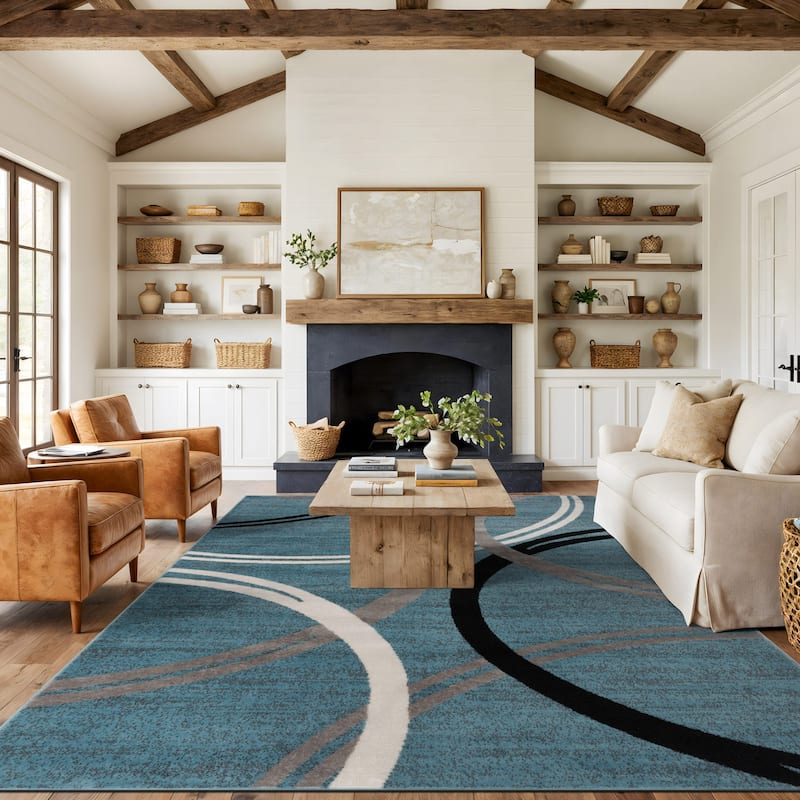 World Rug Gallery Contemporary Abstract Circles Design Area Rug - 8'8" x 12' - Blue