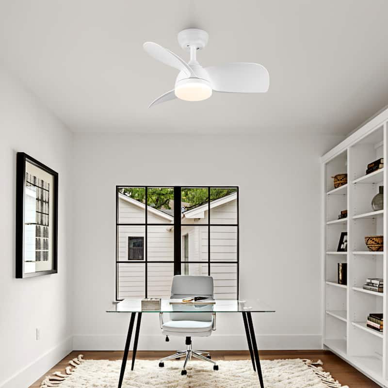 28 in LED Indoor Matte White Small Ceiling Fan With DC Motor, Remote Control