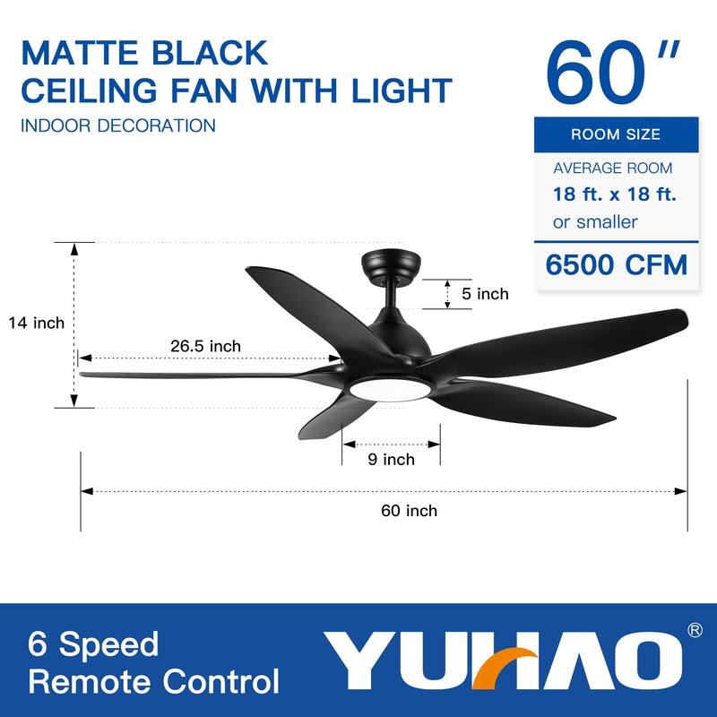 Modern Ceiling Fan Light with 3 Light Colors and 5 Fan Blades, 6 Speed Adjustable for Bedroom and Living Room