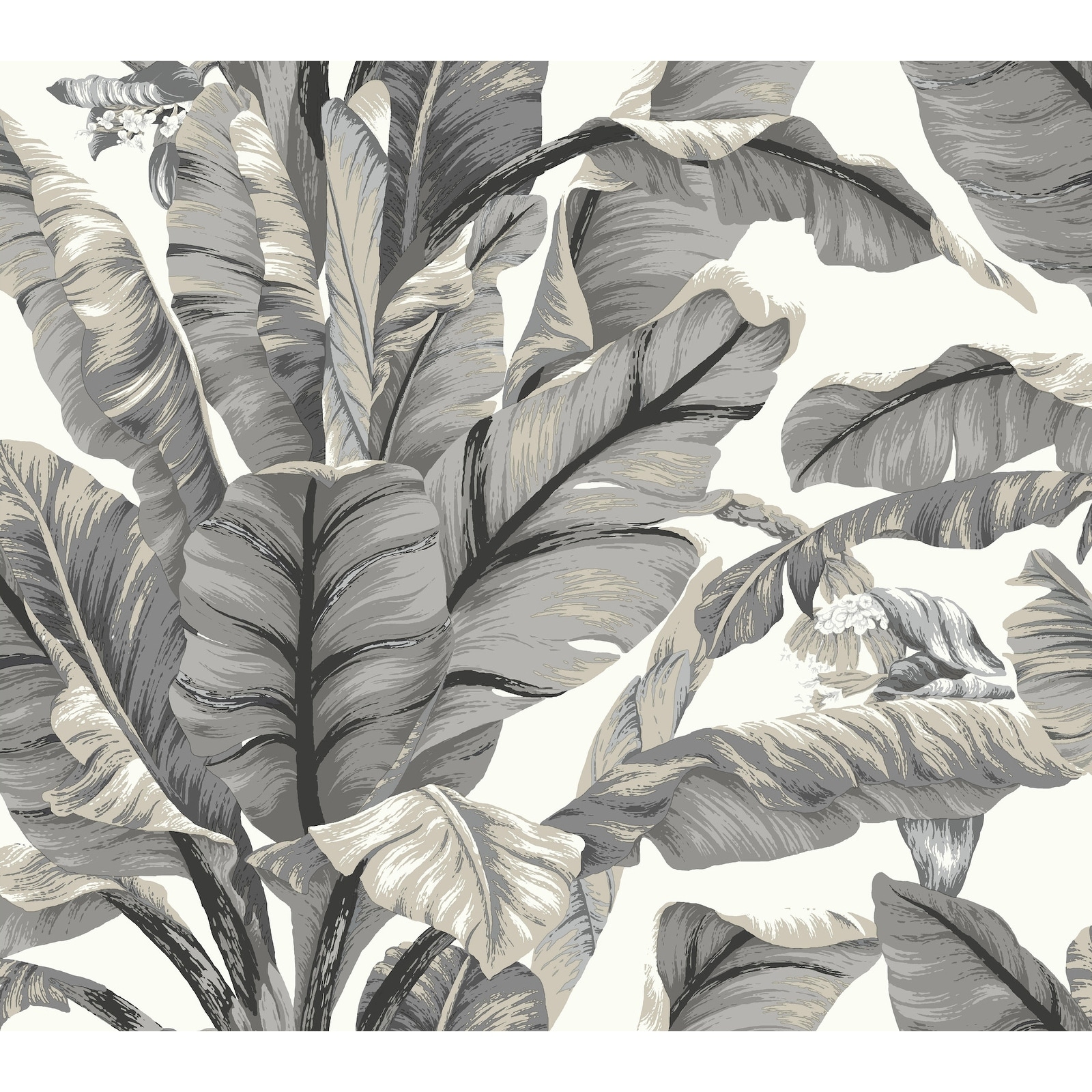 York Wallcoverings White and Black Banana Leaf Peel and Stick Wallpaper