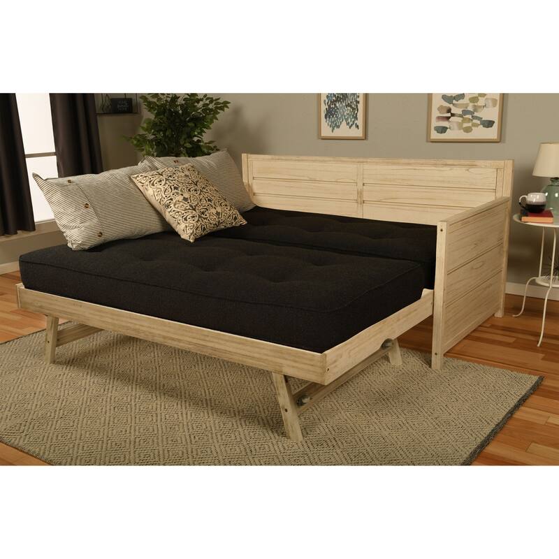 Somette Marisa Daybed with Pop Up Trundle in Weathered White with Mattresses - Canton Black