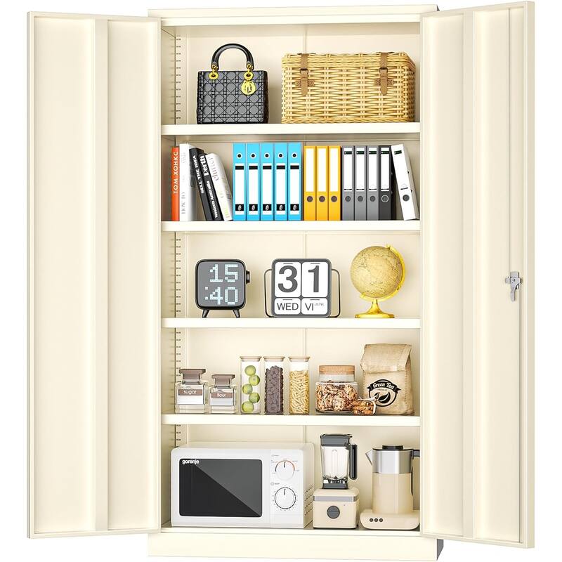 Garage Cabinet Tool Storage Workbenches with Locking Doors and Adjustable Shelves - Grey