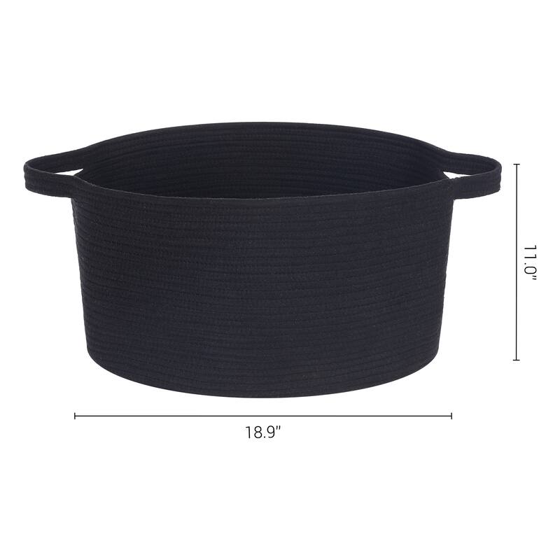 Woven Storage Basket with Handle, Shelf Closet Storage Bin for Blankets, Clothes, Shoes, Organizer Bin for Home Decor - Black