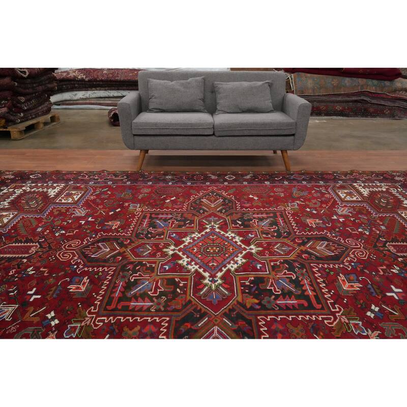 Hand Knotted Oriental 100% Wool Carpet Traditional Medallion Red Heriz Area Rug - 12' 3'' X 9' 9''
