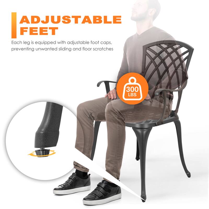 3-Piece Outdoor Patio Bistro Set,24 Inch Cast Aluminum Bistro Table with Umbrella Hole and 2 Bistro Chairs