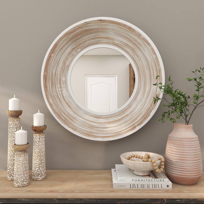 Cream Wooden Room Wall Mirror with White Wash Effect