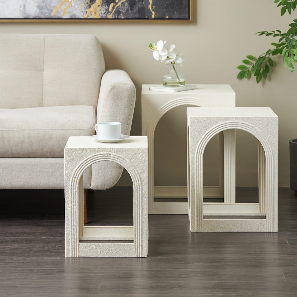 White Metal Nested Side End Accent Table with Arched Cutouts (Set of 3)