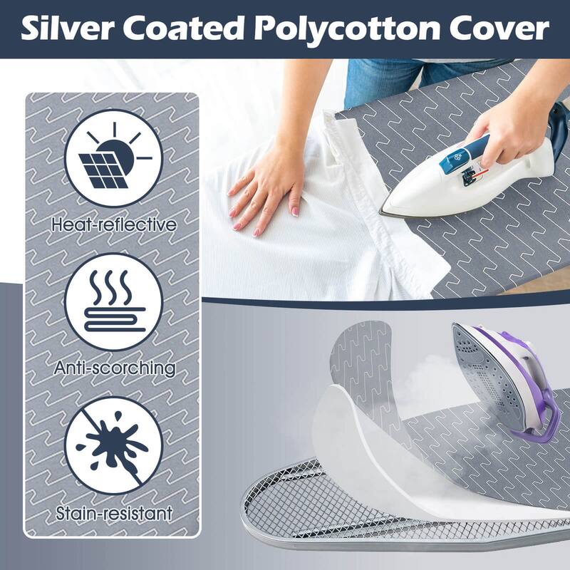 Costway 47" x 15" Iron Board with Removable Silver-coated Cover & - See Details