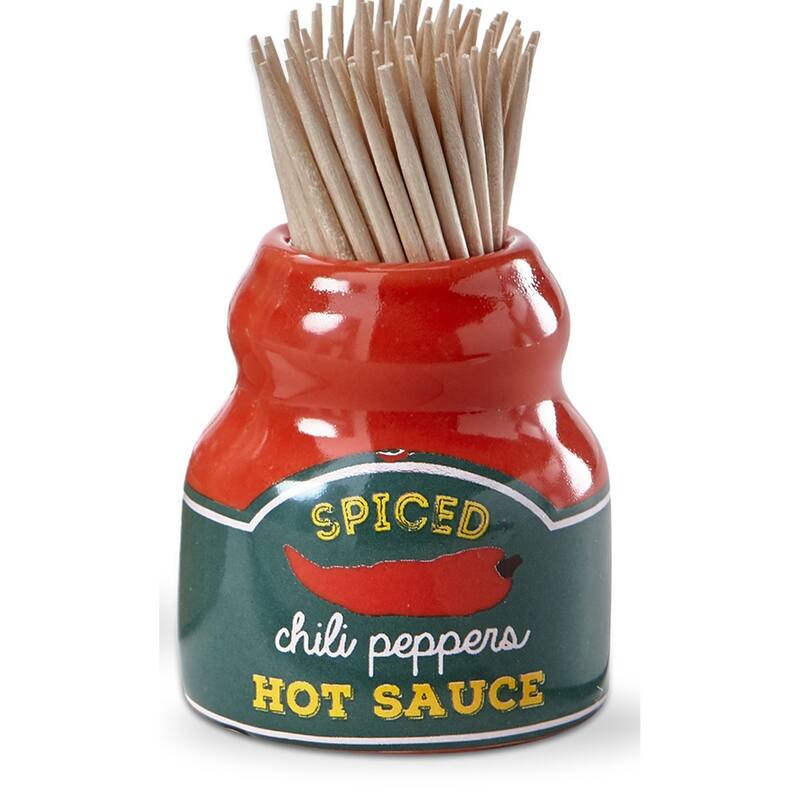Hot Sauce Handmade Stoneware Toothpick Holder Set, 1.65L x 1.65W x 1.9H inches - Red