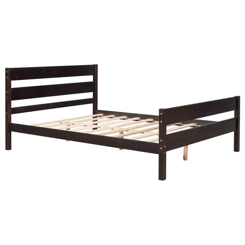 Bed with Tall Headboard & Footboard, Pinewood Bed with Strengthened Bed Frame