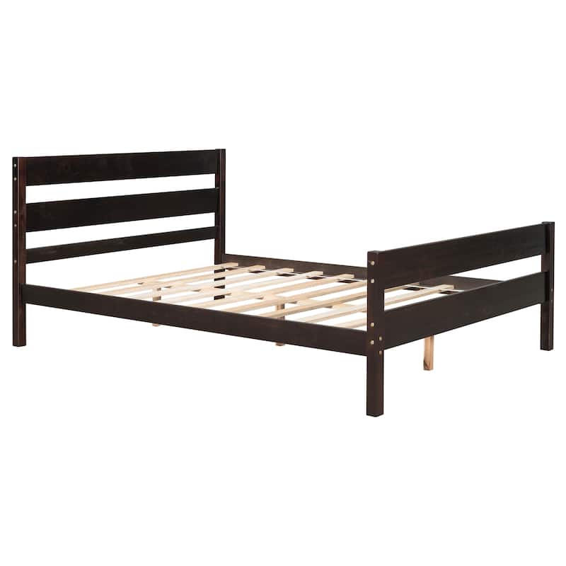 Full Size Bed Platform Bed Wood Slatted Frame Bed with Headboard and