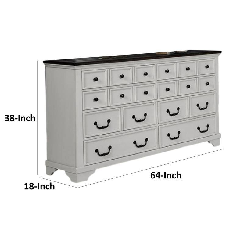Hamps Wide Dresser, 8 Drawers, White and Dark Brown Solid Wood Frame