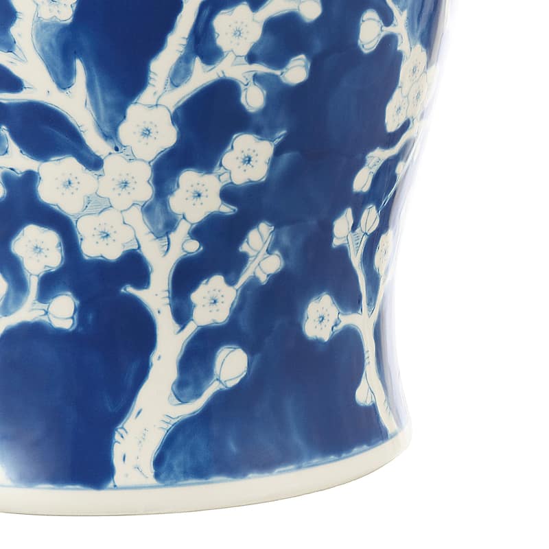 Cherry Blossom 17.7" Ceramic Garden Stool, Navy/White by JONATHAN Y