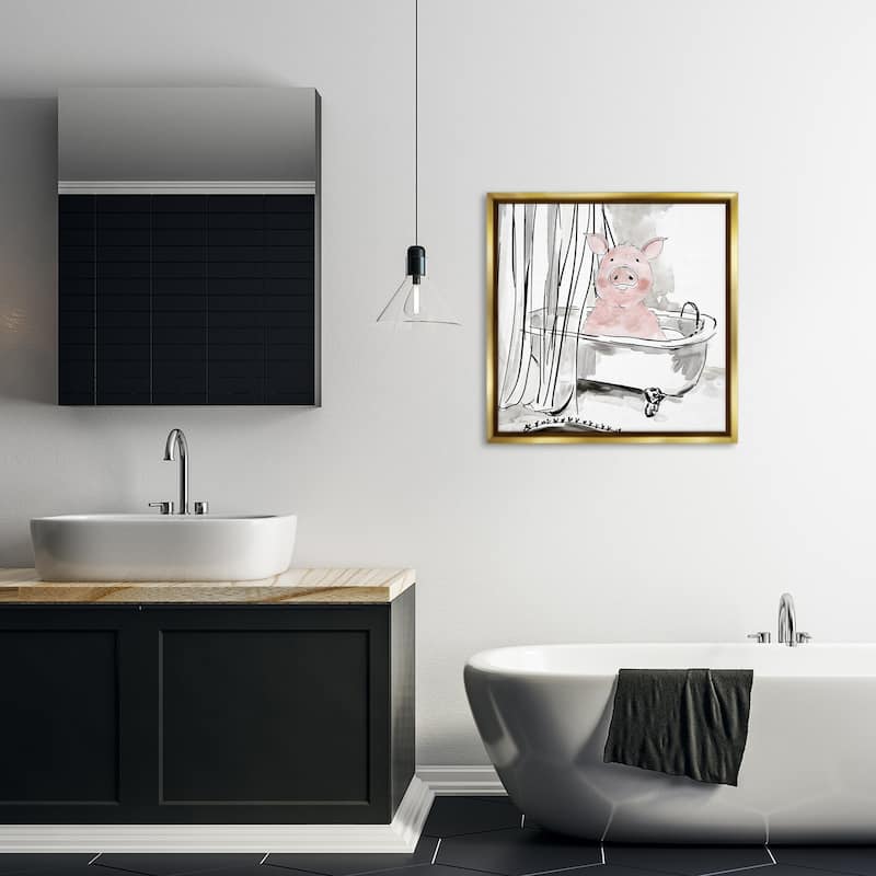 Stupell Minimal Bathtub Piggy Framed Floater Canvas Wall Art Design By Carol Robinson