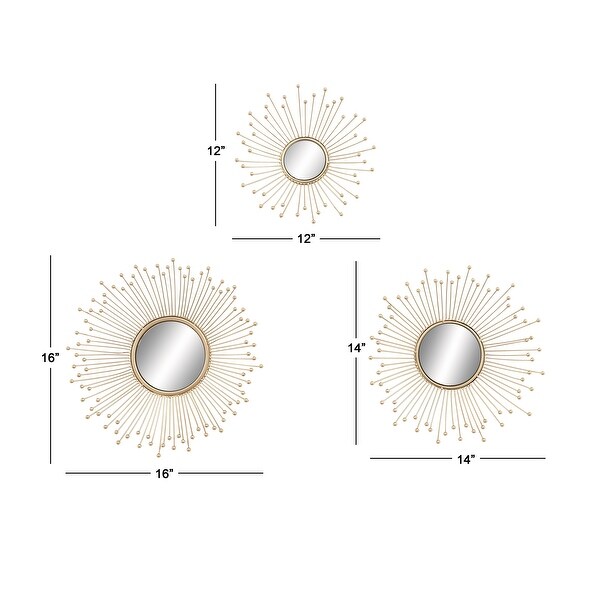 Gold Metal Starburst Room Wall Mirror (Set of 3) - 12 x 16 - On