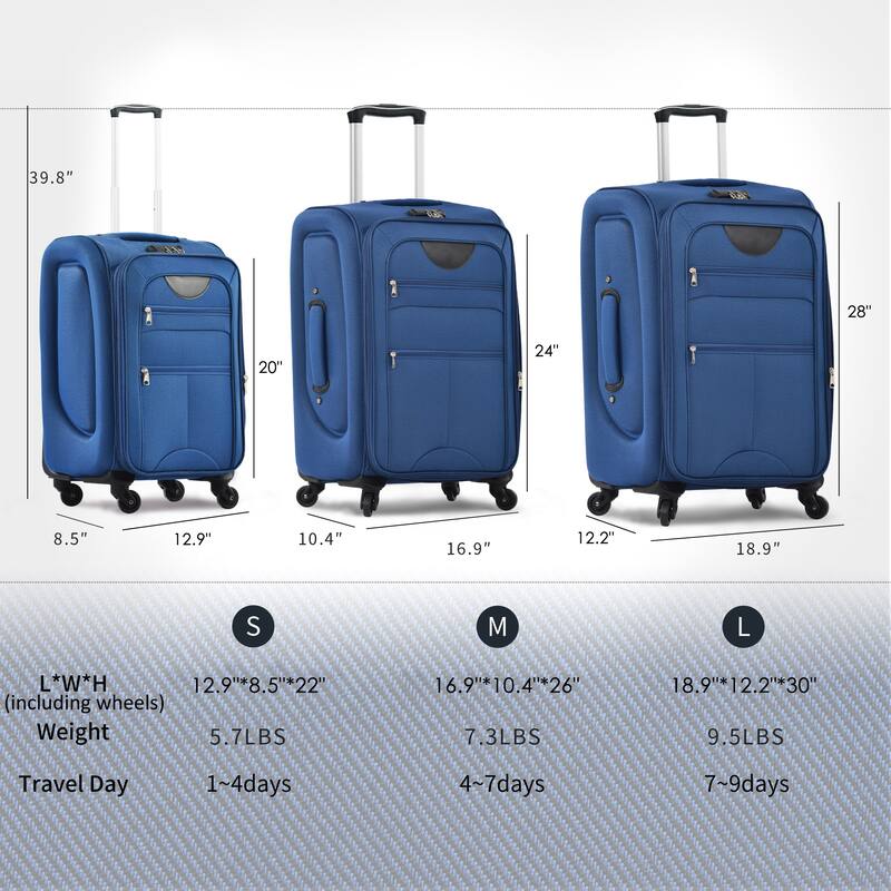 Merax 3 Piece Set Softside Luggage Sets with Spinner Wheels, Expandable Softshell Suitcase Set with Telescopic Handle