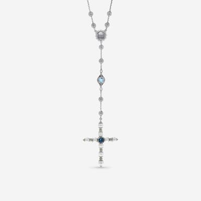 Konstantino Kleos Sterling Silver & 18K Yellow Gold, London Blue Topaz, Pearl & Iolite Lariat Cross Necklace - 28"