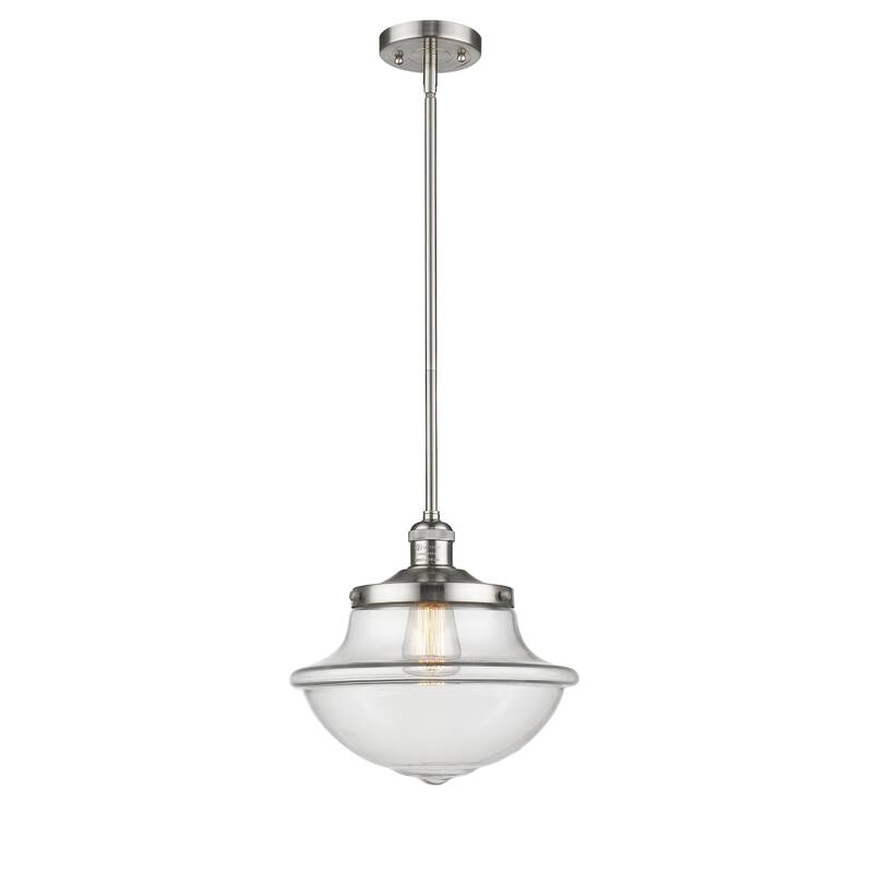 Innovations Lighting Franklin Restoration Oxford - 1 Light 12" Stem Hung Mini Pendant - Clear/Brushed Satin Nickel