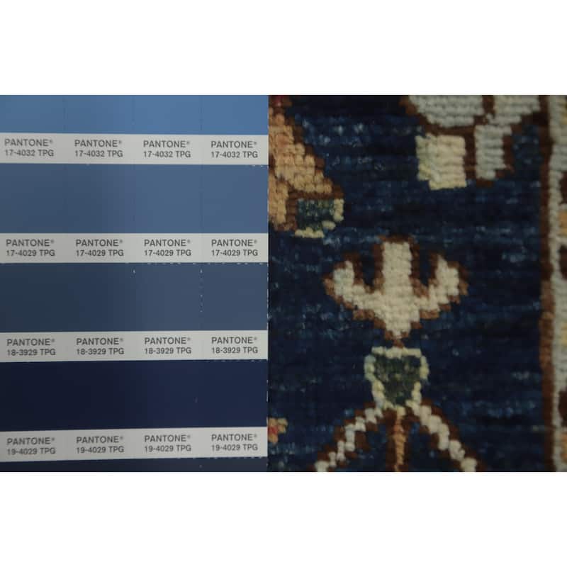 Hand Knotted Oriental 100% Wool Carpet Traditional All-Over Navy Blue & Blues Ziegler Runner Rug - 11' 7'' X 2' 5''