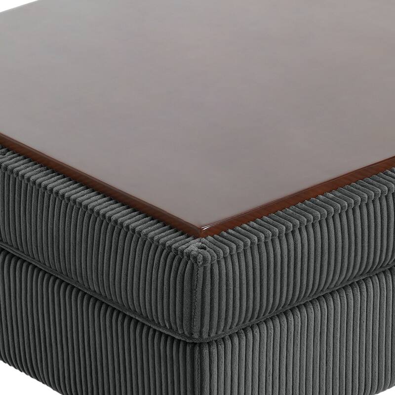 31.78" W Oversized Square Upholstered Storage Ottoman with Wooden Tray