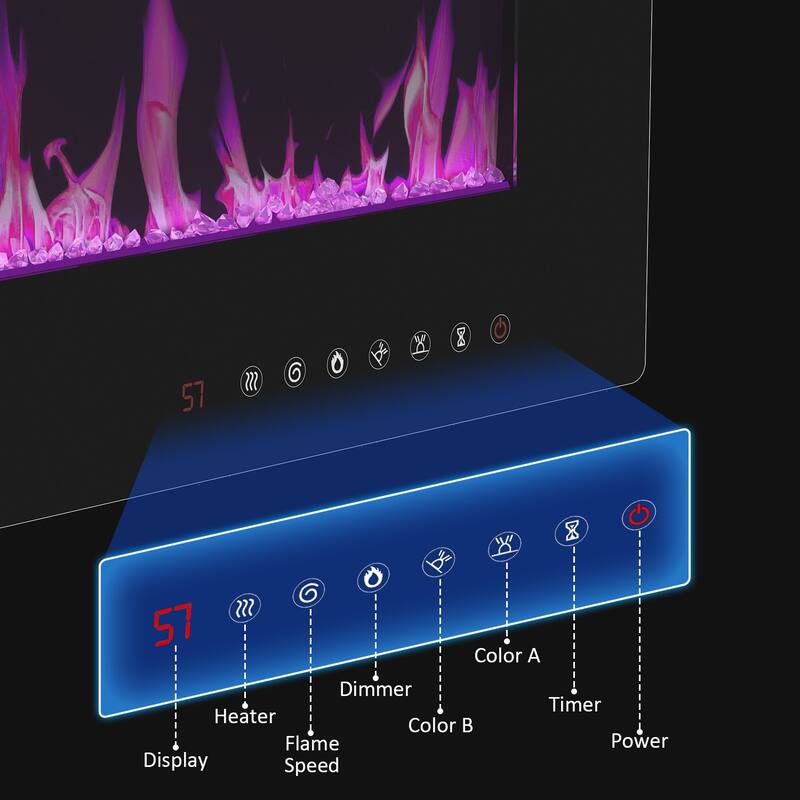 High-Gloss Electric Fireplace TV Stand LED Color ModesRemote Control