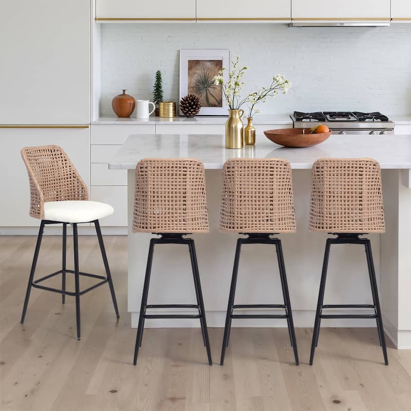28.8" Indoor Swivel Wicker Barstools - Beige - Set of 4