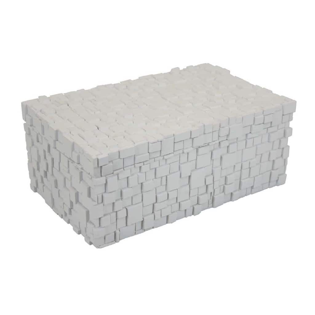 Lissa Decorative Storage Box, Matte White Textured Resin, 13 Inch