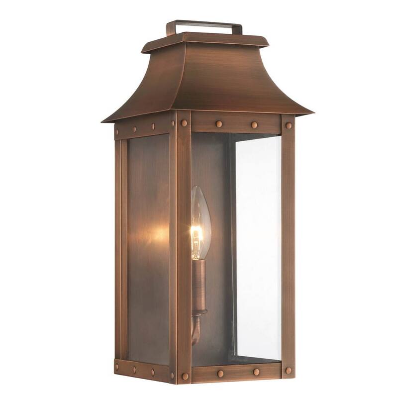 Traditional Copper Patina Wall Light with Clear Glass Design - 6” x 6” x 13.25”