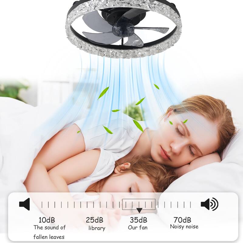 19" Bedroom Fan Light with Remote Control, Dimmable, 7 Blades, Reversible DC Motor, with LED Light