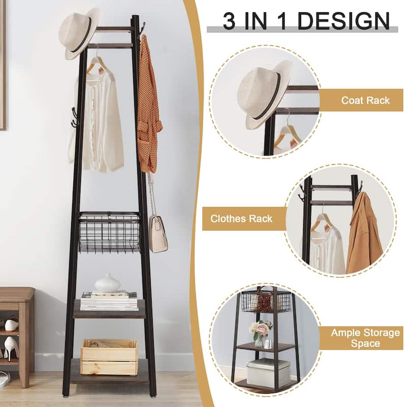 Javlergo 72" Standing Coat Rack with 8 Dual Hooks Hall Tree with Metal Grid for Small Space Entryway Living Room Organizer