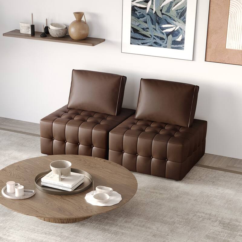 CraftPorch 2-Piece Elegance Button-Tufted PU Upholstered