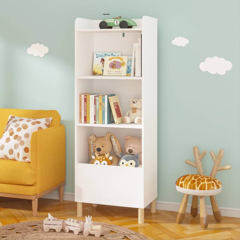 Kids 4-Tier Bookcase, Children's Book Display, Bookshelf Toy Storage Cabinet Organizer for Children's Room, Playroom, Nursery - White