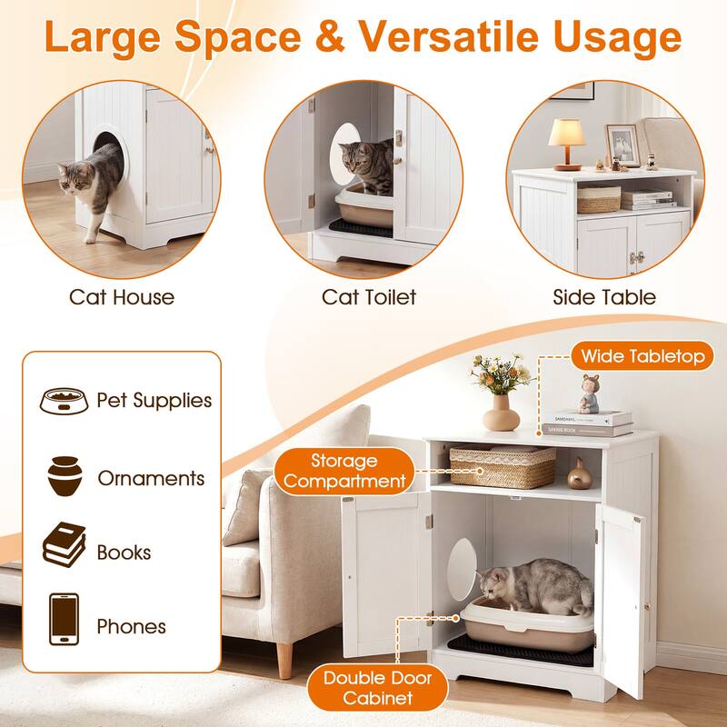 Gymax Wooden Cat Litter Box Enclosure w/ Easy Cleaning Litter Mat