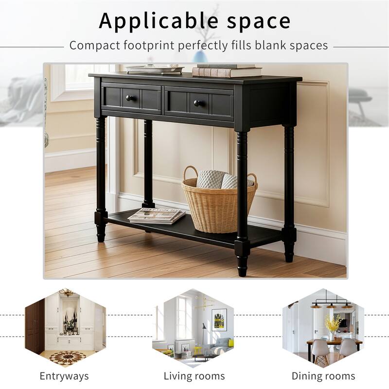 Console Table Traditional Design with Two Drawers and Bottom Shelf